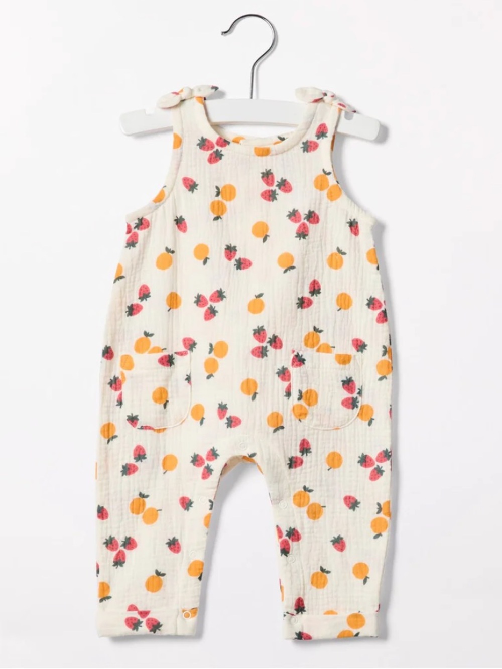 🤍 12~18 Mth Baby Cream Fruit-Print Cotton Muslin Romper by The Littlest NWT